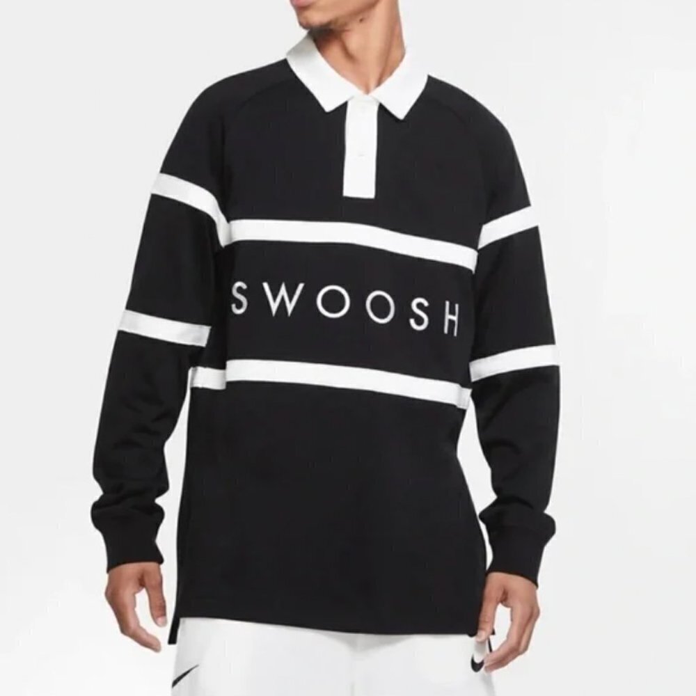Nike Sportswear Swoosh Rugby Shirt Black White